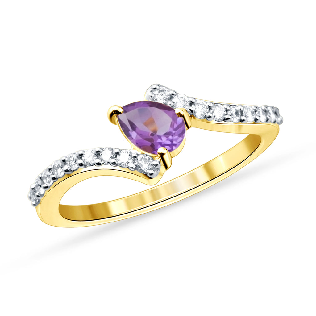 Baguette & Oval Cut Amethyst Ring, Rhodium-Plated Gold Finish