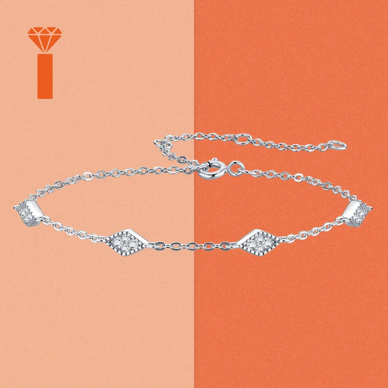 Four Rhombus Pave Set Moissanite Chain Bracelet S925 Sterling Silver Minimalist Dainty Elegant Geometric Fine Jewelry Bracelets