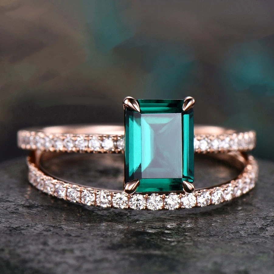 Topgemco Oval-Cut Lab-Grown Emerald & Diamond Engagement Ring in 18K Gold