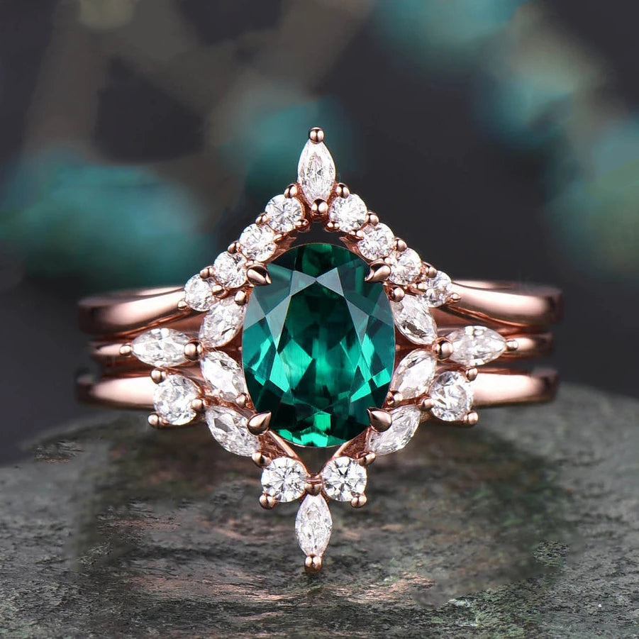 Topgemco Oval-Cut Lab-Grown Emerald & Diamond Engagement Ring in 18K Gold