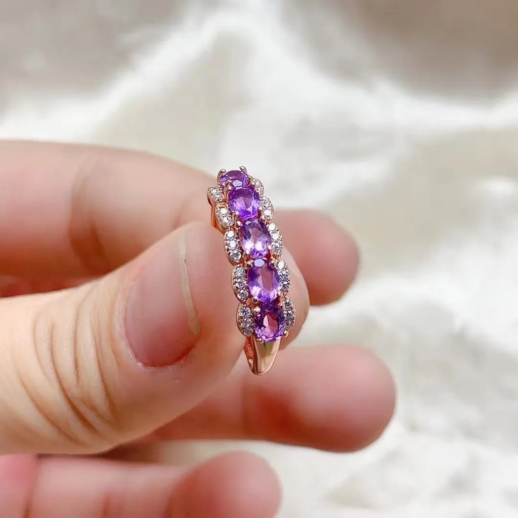 Vintage 925 Silver Natural Amethyst Ring for Women