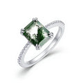 Emerald-Cut Moss Agate Bridal Ring with Pave Shank in Sterling Silver