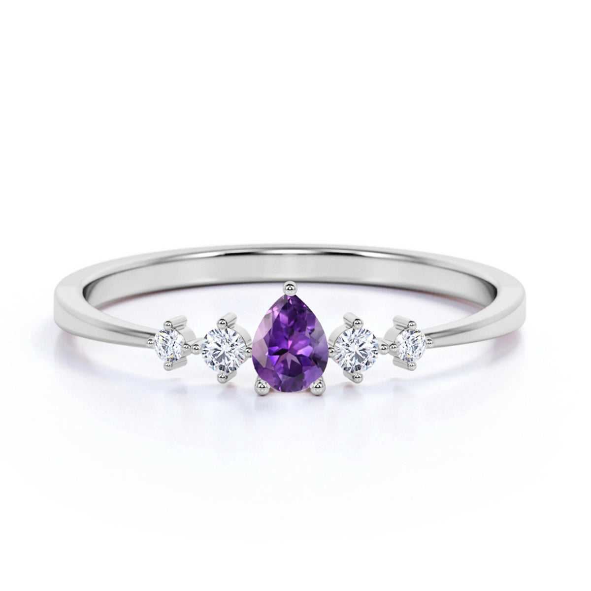 Square-Cut Amethyst Ring with Accent Stones, 925 Silver