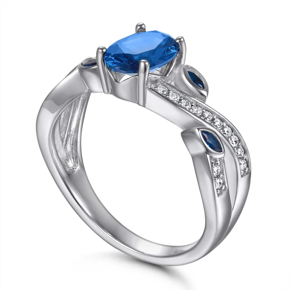 Oval Sapphire-Blue Zircon Party Ring Set – 925 Sterling Silver