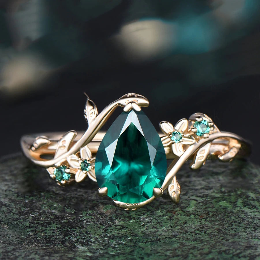 Topgemco Oval-Cut Lab-Grown Emerald & Diamond Engagement Ring in 18K Gold
