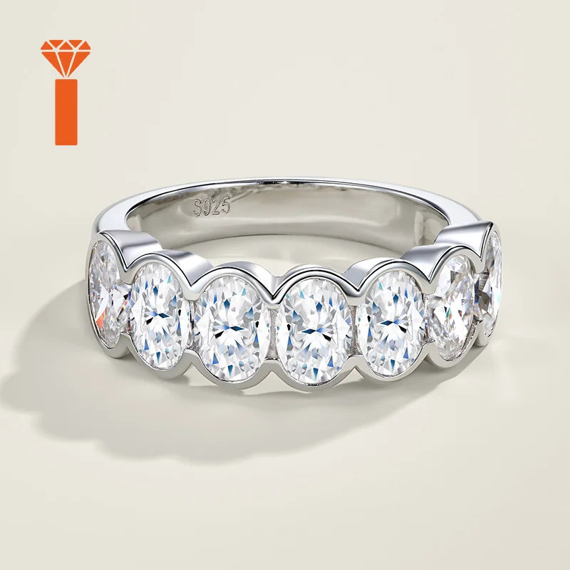 Oval Cut Bezel-Set Half Eternity S925  Silver Moissanite Band Connected Stone Stackable Wedding Ringfor Women  Wedding Ring