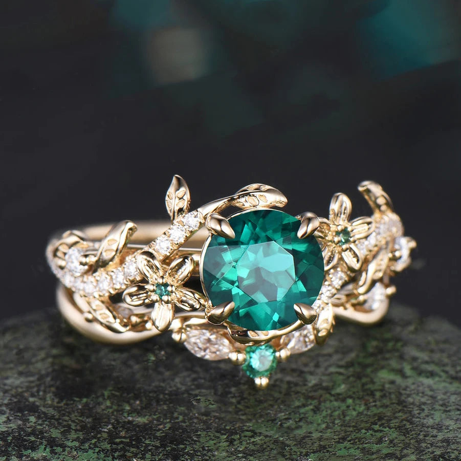 Topgemco Oval-Cut Lab-Grown Emerald & Diamond Engagement Ring in 18K Gold