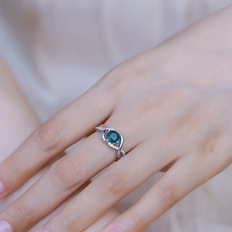 Classic Green Moss Agate Ring in Sterling Silver, Natural Gemstone Jewelry