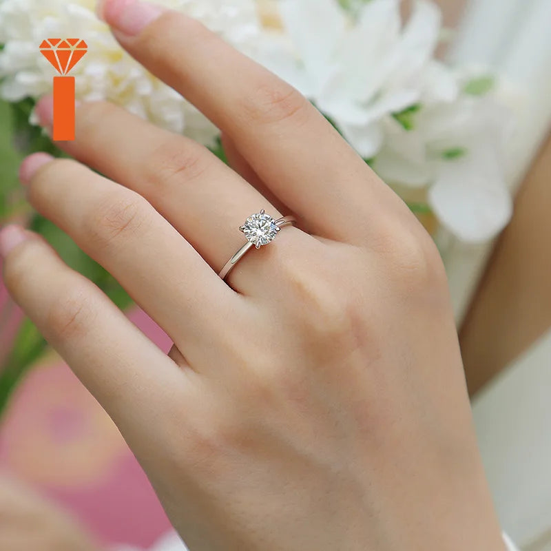 1ct Elegant Everyday & Bridal Statement Rings Minimalist 4-Prong Round-Cut Moissanite Ring, D Color VVS1 Solitaire Promise Ring