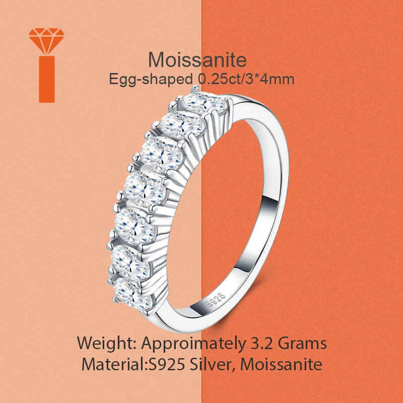3*4 MM 0.25CT Oval  Cut Prong-Set Half Eternity S925 Sterling Silver Moissanite Ban Women for Daily Luxury Band Wedding Ring