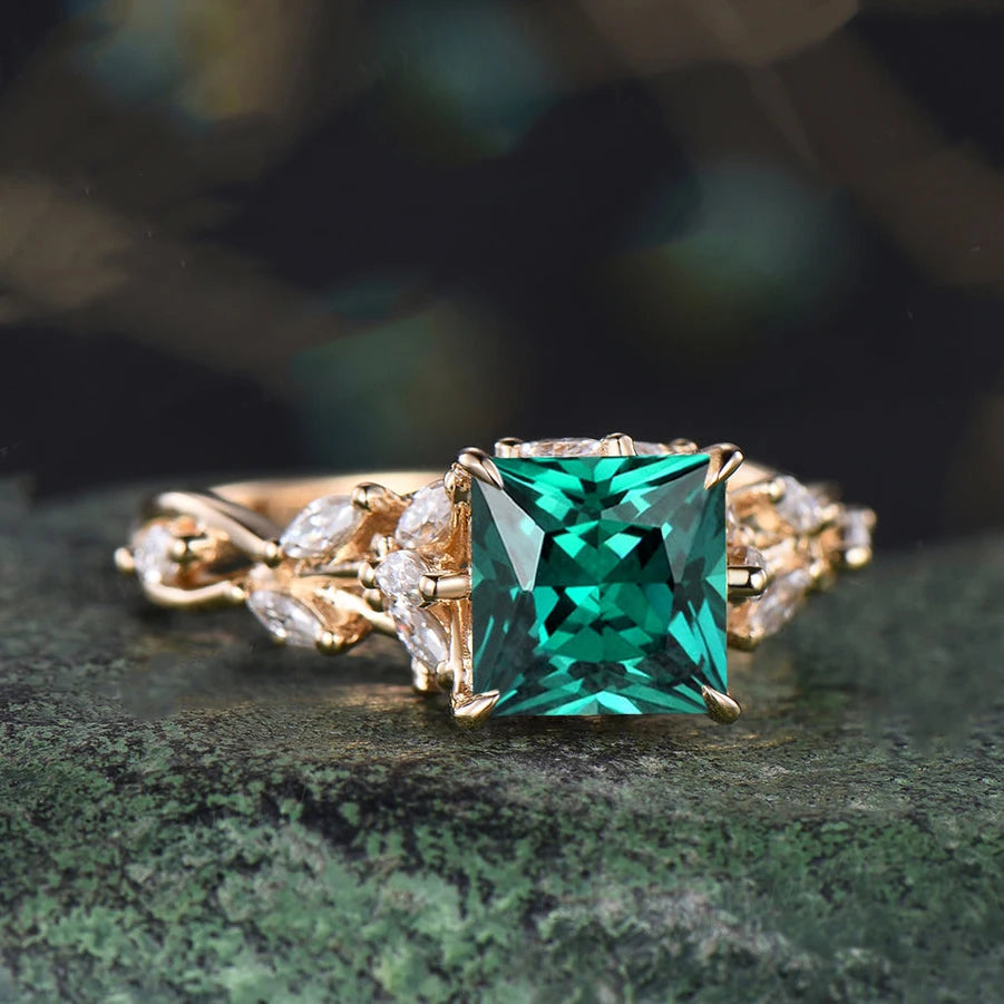 Topgemco Oval-Cut Lab-Grown Emerald & Diamond Engagement Ring in 18K Gold