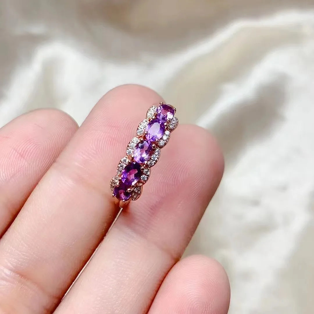Vintage 925 Silver Natural Amethyst Ring for Women