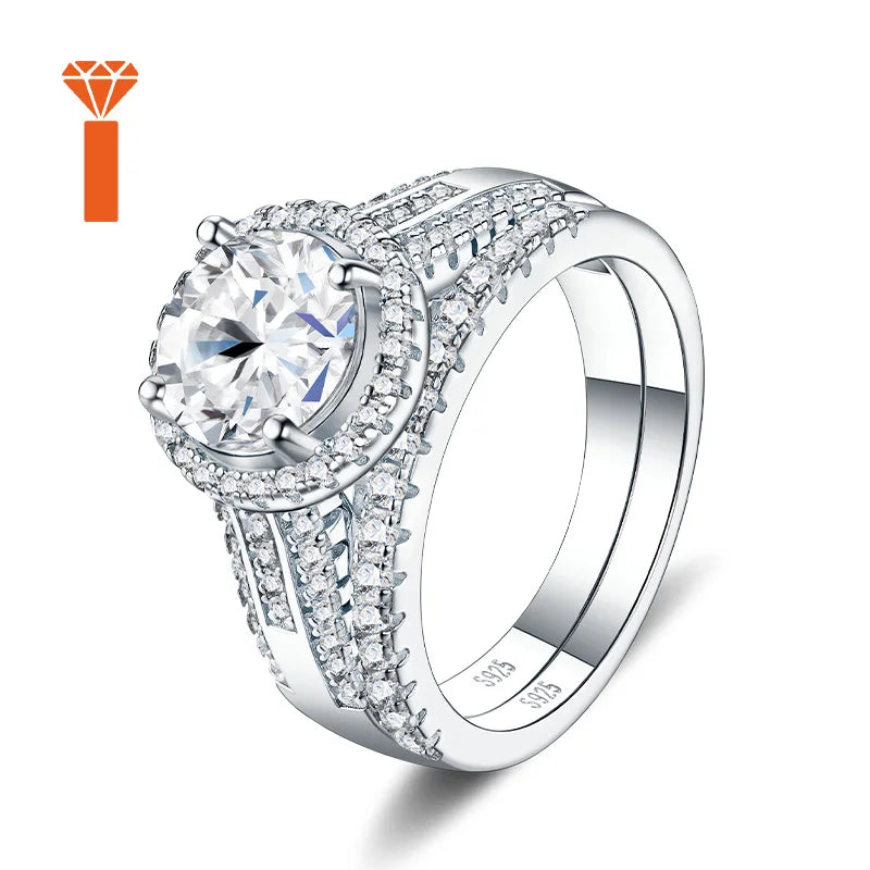 Timeless Halo Double-Shank Moissanite Ring Set Premium 925 Silver Bridal Stackable Engagement Wedding Versatile Anniversary Band