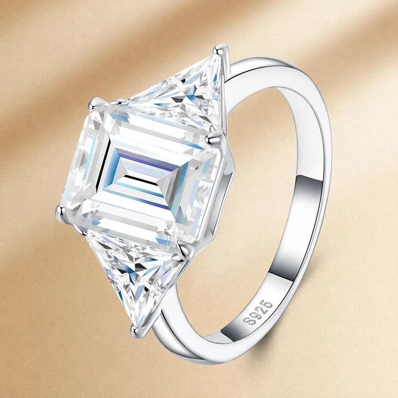 In Stock  4ct Timeless Three-Stone Emerald Cut Moissanite Premium 925 Silver  Versatile Bridal & Anniversary Fine Jewelry Rings