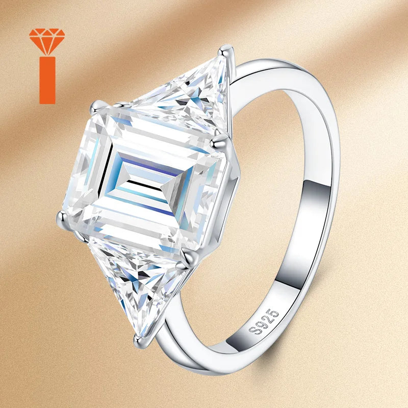 In Stock  4ct Timeless Three-Stone Emerald Cut Moissanite Premium 925 Silver  Versatile Bridal & Anniversary Fine Jewelry Rings