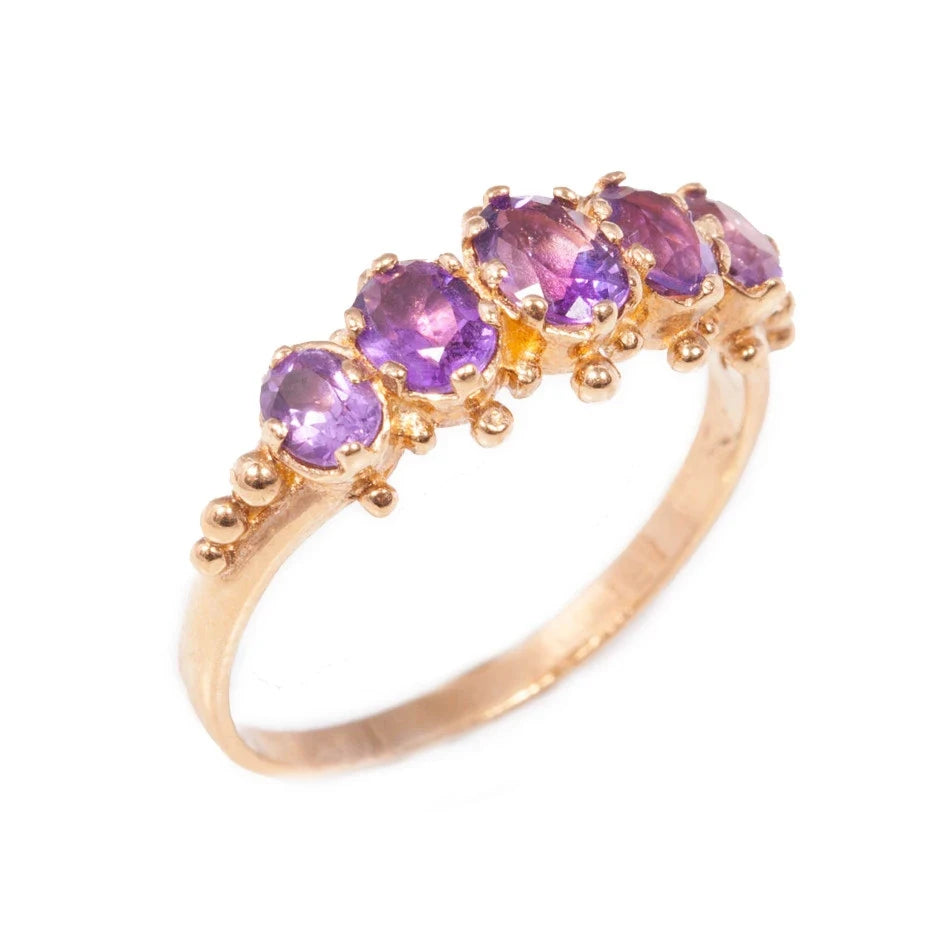 Baguette & Oval Cut Amethyst Ring, Rhodium-Plated Gold Finish