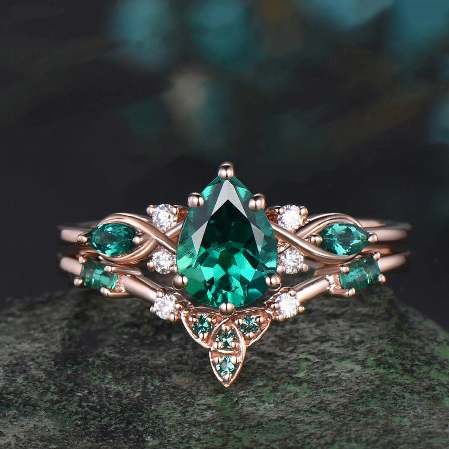 Topgemco Oval-Cut Lab-Grown Emerald & Diamond Engagement Ring in 18K Gold