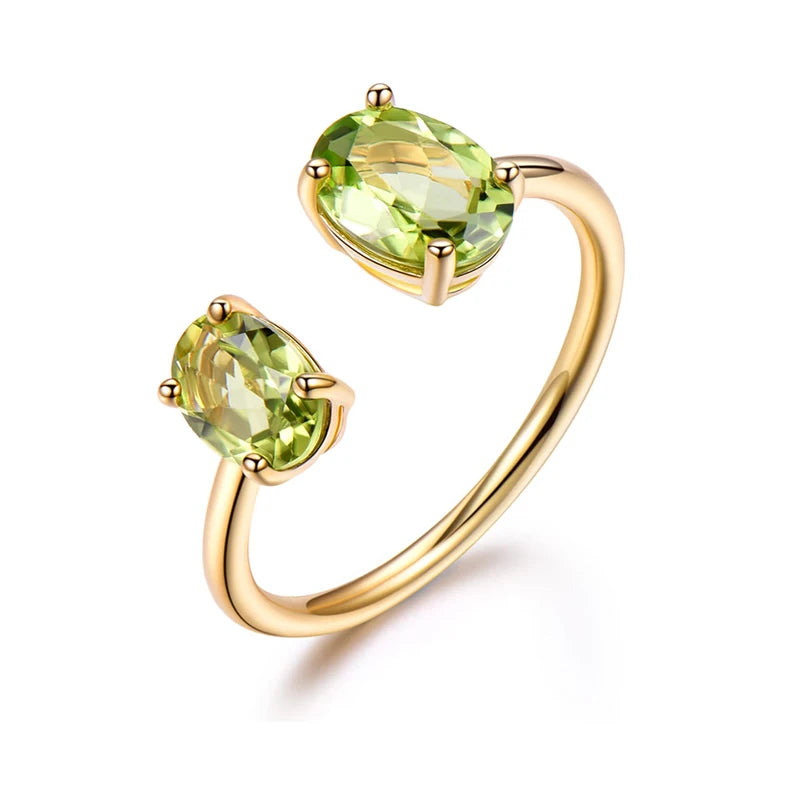 925 Sterling Silver Natural Peridot Open Ring for Women