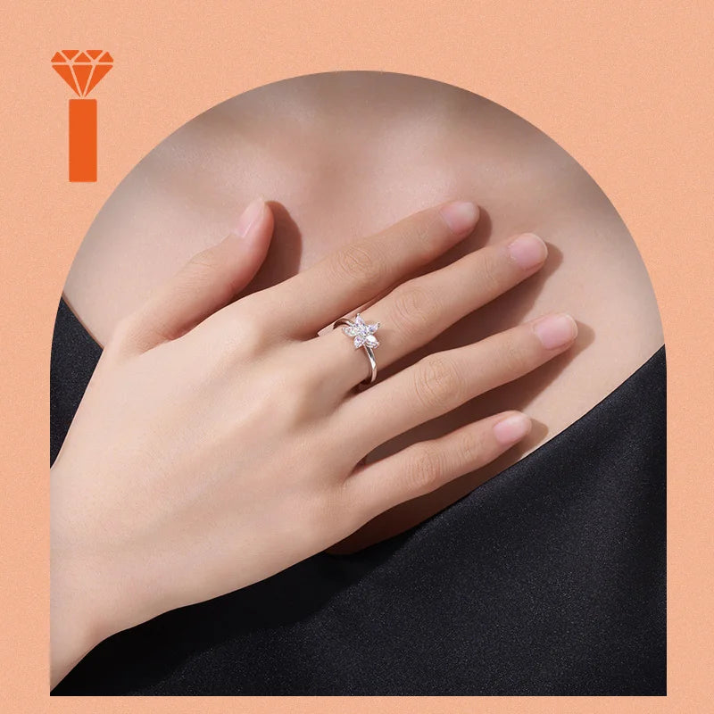 2026 Affordable Bridal Floral Moissanite Ring S925 Wholesale & Customization Supported Trendy Five-Petal Flower Moissanite Ring