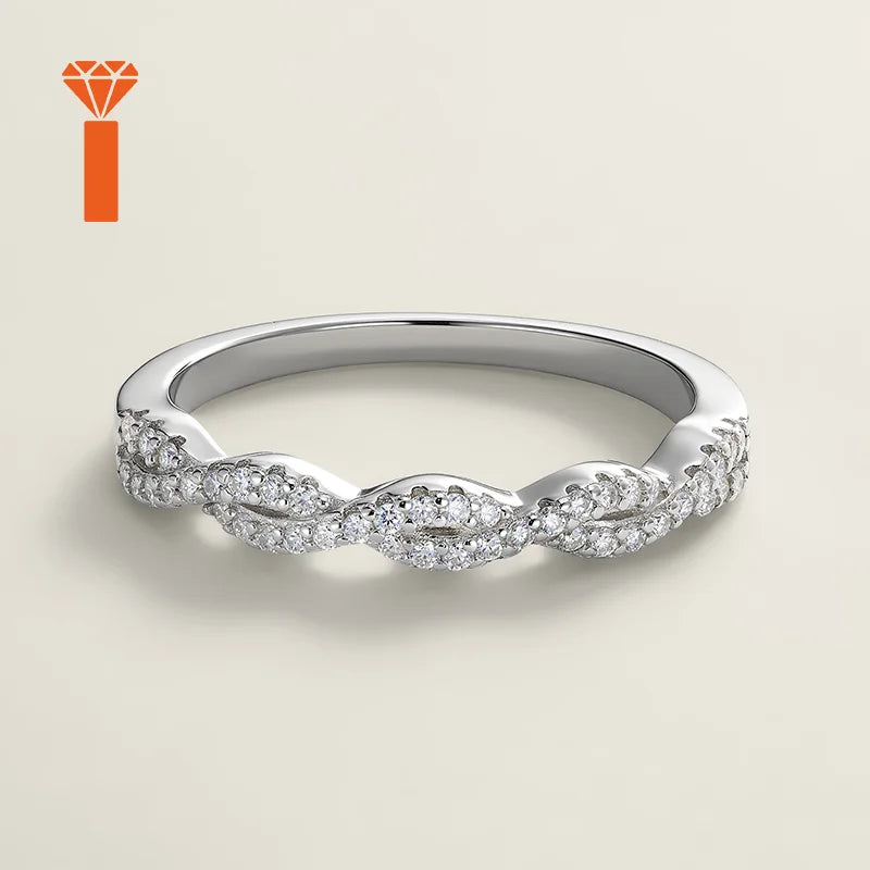 Bulk Order Twisted Infinity Moissanite Ring with Micro-Pave Stones and Polished Silver Band S925 Sterling Silver Gift Ring