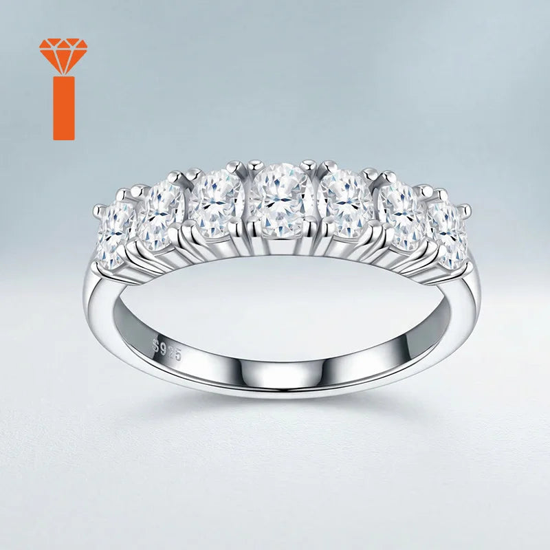 3*4 MM 0.25CT Oval  Cut Prong-Set Half Eternity S925 Sterling Silver Moissanite Ban Women for Daily Luxury Band Wedding Ring