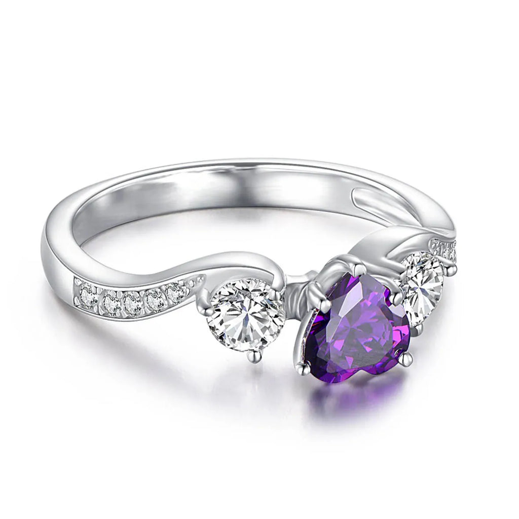 Baguette & Oval Cut Amethyst Ring, Rhodium-Plated Gold Finish