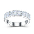Double-Row Baguette Cut Prong-Set Half Eternity S925 Pure Silver Moissanite Band Geometric Stackable Wedding for Wedding Ring