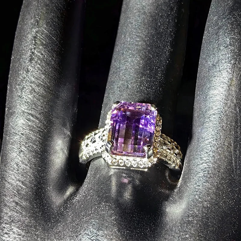 Cluster Amethyst Ring, Adjustable 925 Silver Band