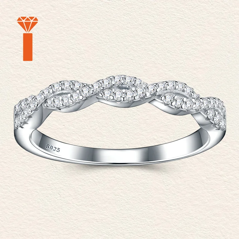 Bulk Order Twisted Infinity Moissanite Ring with Micro-Pave Stones and Polished Silver Band S925 Sterling Silver Gift Ring