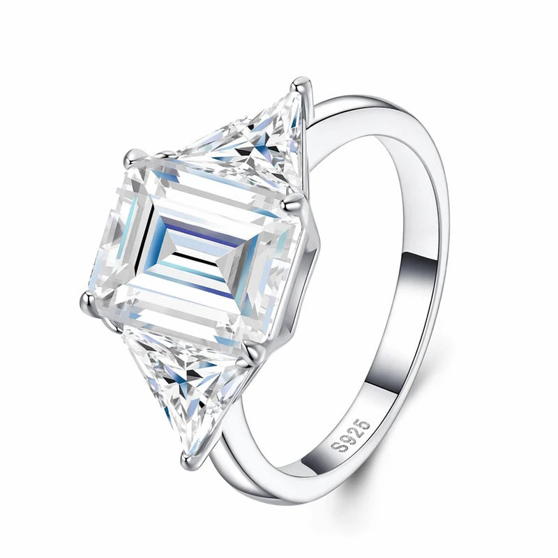 In Stock  4ct Timeless Three-Stone Emerald Cut Moissanite Premium 925 Silver  Versatile Bridal & Anniversary Fine Jewelry Rings