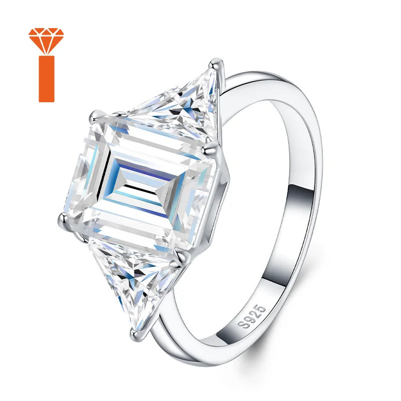 In Stock  4ct Timeless Three-Stone Emerald Cut Moissanite Premium 925 Silver  Versatile Bridal & Anniversary Fine Jewelry Rings