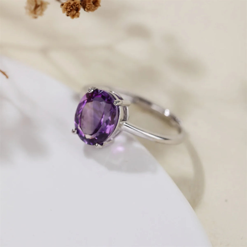 Classic Purple Amethyst Ring in 925 Sterling Silver