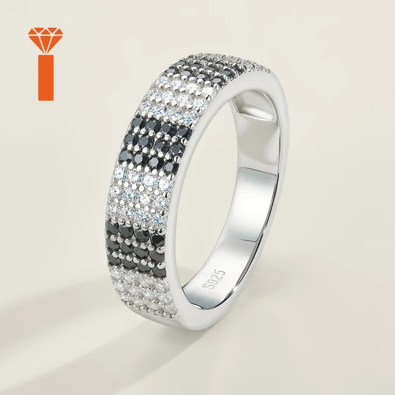 2026 Hot Sale Two-Tone Black & White Moissanite Ring, D Color VVS1 Full-Paved Eternity Band, Contemporary Edgy Statement Rings