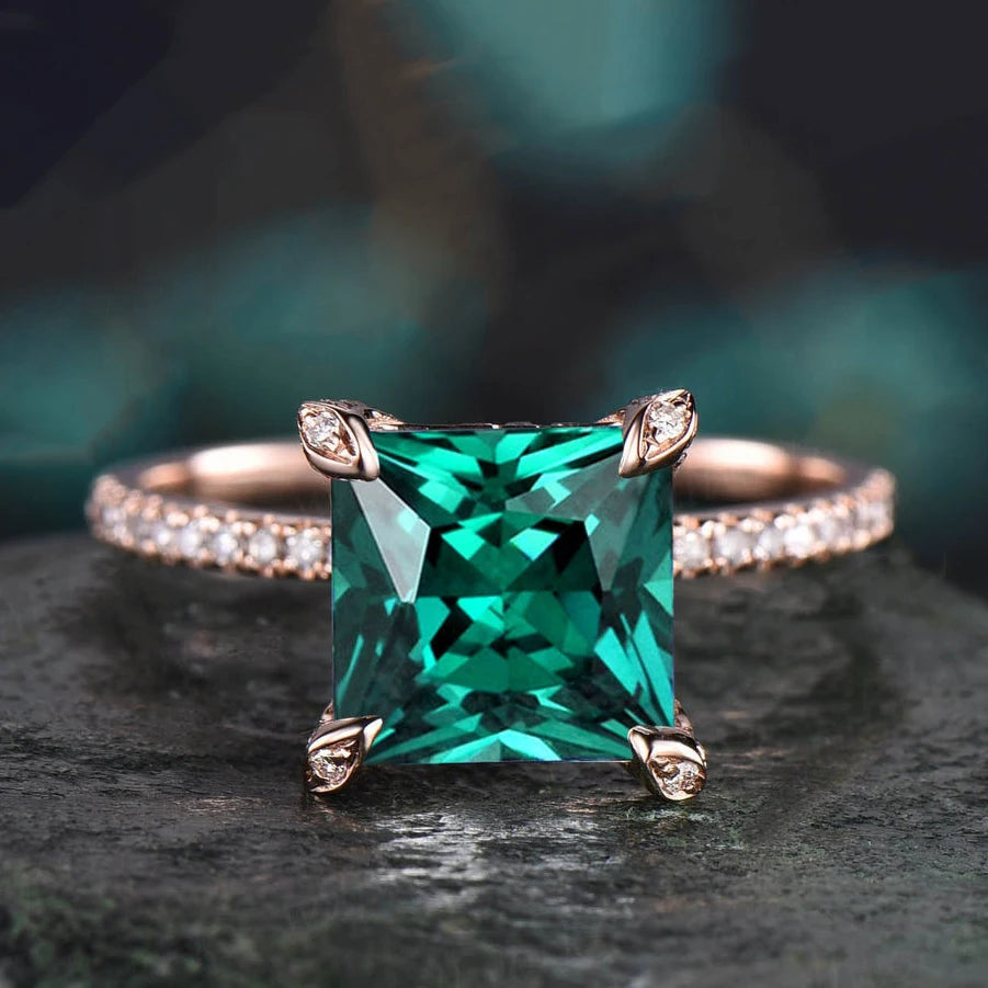 Topgemco Oval-Cut Lab-Grown Emerald & Diamond Engagement Ring in 18K Gold