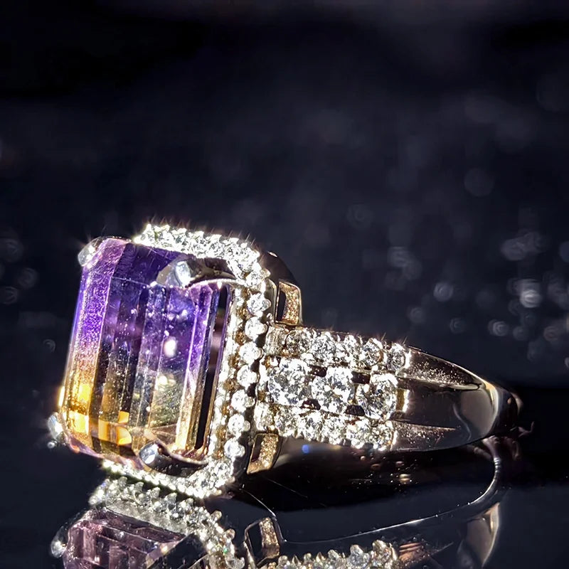 Cluster Amethyst Ring, Adjustable 925 Silver Band