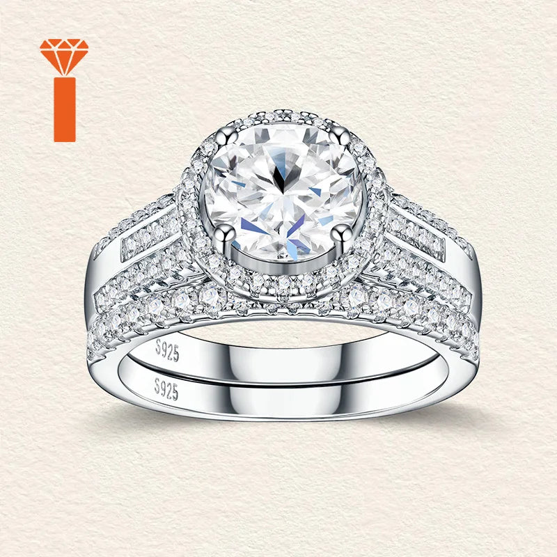 Timeless Halo Double-Shank Moissanite Ring Set Premium 925 Silver Bridal Stackable Engagement Wedding Versatile Anniversary Band