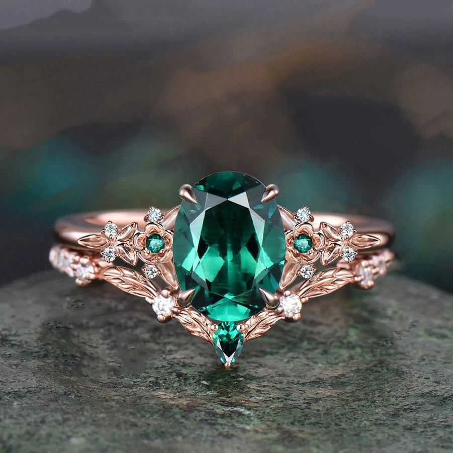Topgemco Oval-Cut Lab-Grown Emerald & Diamond Engagement Ring in 18K Gold