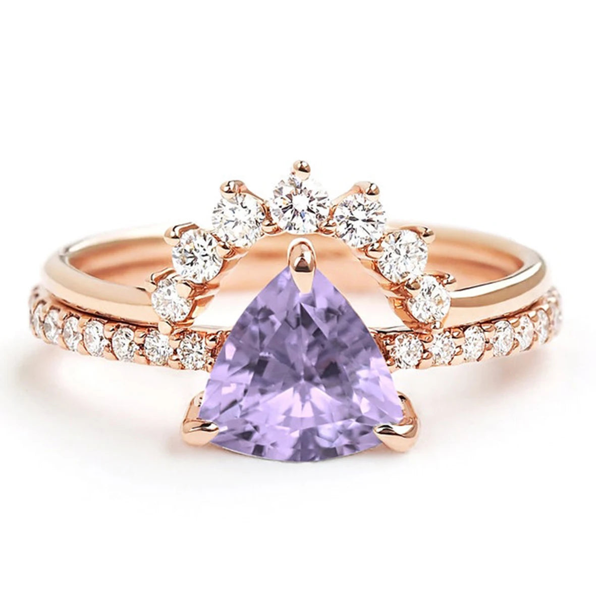 Baguette & Oval Cut Amethyst Ring, Rhodium-Plated Gold Finish