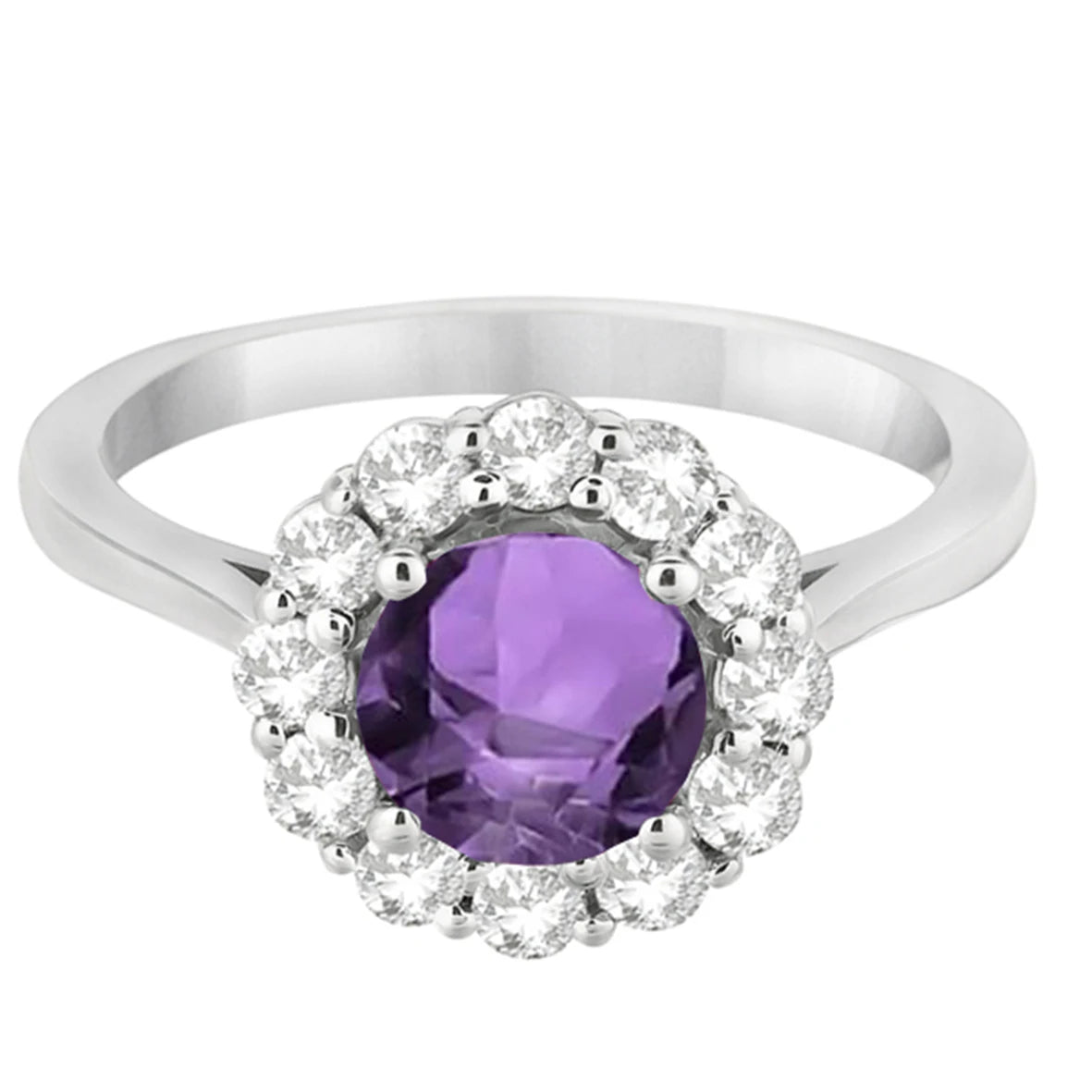 Square-Cut Amethyst Ring with Accent Stones, 925 Silver