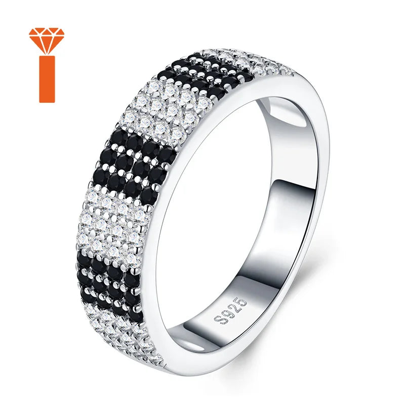 2026 Hot Sale Two-Tone Black & White Moissanite Ring, D Color VVS1 Full-Paved Eternity Band, Contemporary Edgy Statement Rings