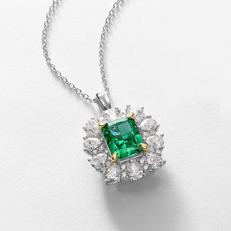 Bohemian Emerald-Cut Green Zirconia Ring in Sterling Silver, Snowflake Detail