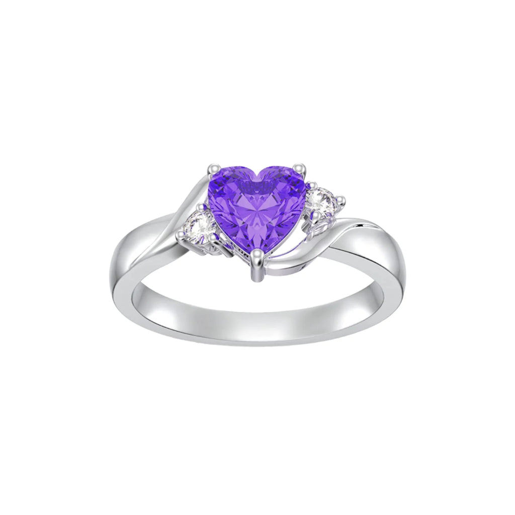 Heart-Shaped Amethyst Ring in 925 Sterling Silver