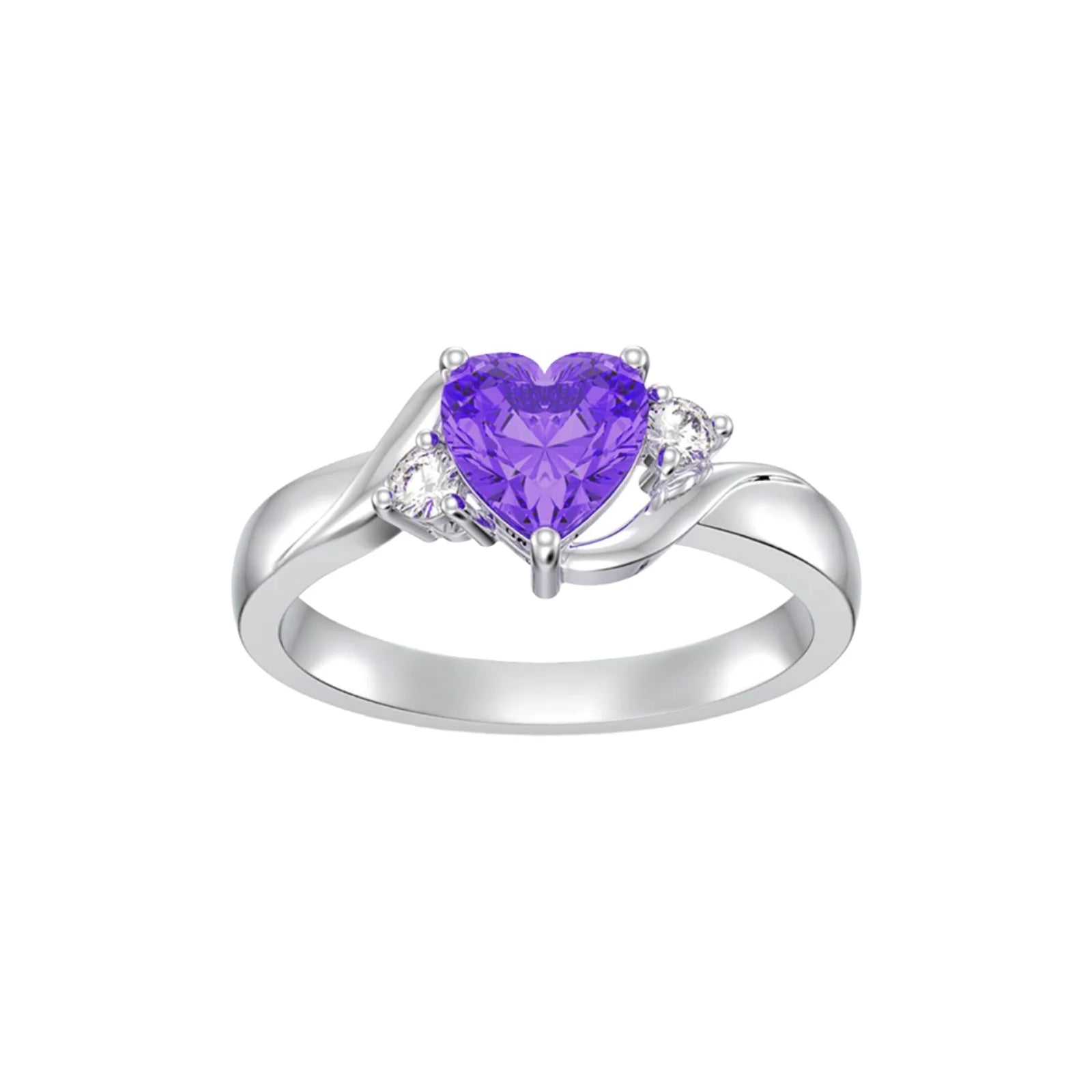 Heart-Shaped Amethyst Ring in 925 Sterling Silver