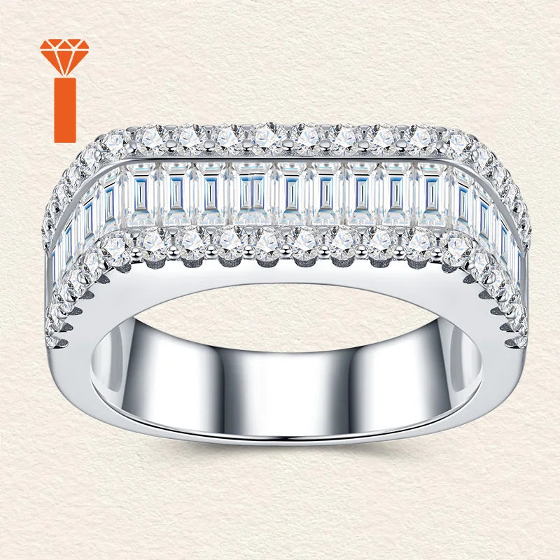 S925 Sterling Silver Wide Statement  Three-Row Mixed-Cut Moissanite Half-Eternity Band Ring Elegant Bridal Fine Jewelry Rings