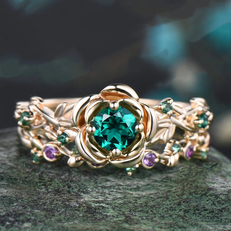 Topgemco Oval-Cut Lab-Grown Emerald & Diamond Engagement Ring in 18K Gold