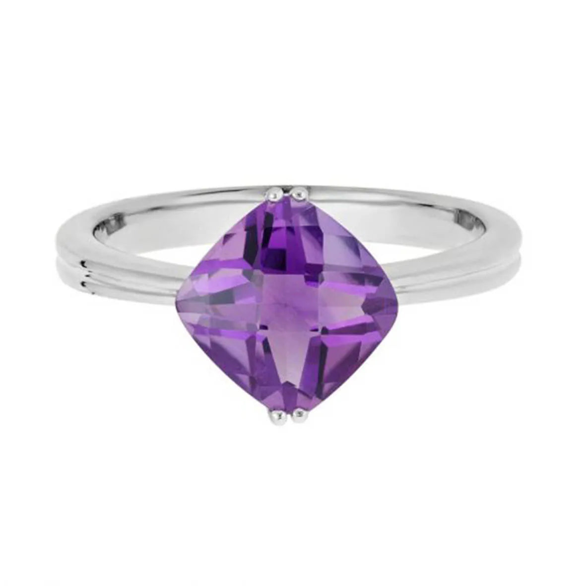 Square-Cut Amethyst Ring with Accent Stones, 925 Silver