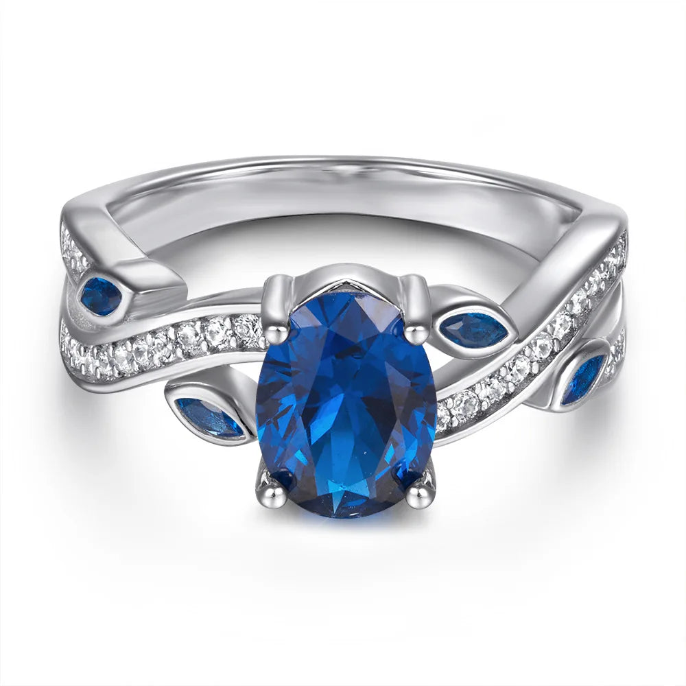 Oval Sapphire-Blue Zircon Party Ring Set – 925 Sterling Silver