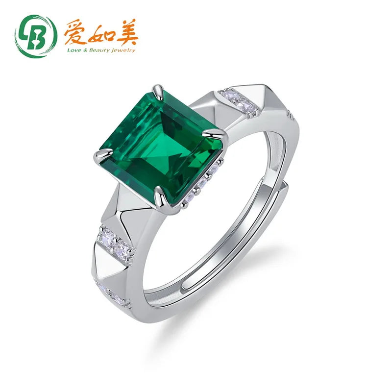Princess-Cut Lab-Grown Emerald Ring in S925 Silver, Vintage Gemstone Design
