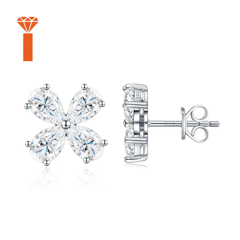 Wholesale Customization Supported Pear Cut Clover Moissanite Studs Premium 925 Silver Dainty Lucky Floral Fine Jewelry Earrings