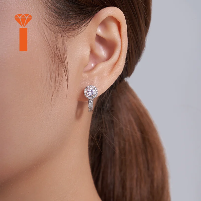 Bulk Order 0.5ct Round Cut Double Halo Moissanite Premium 925 Silver Huggie Hoop Earrings Versatile Everyday Jewelry Earrings